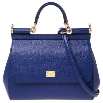 Pre Owned Dolce & Gabbana Electric Blue Leather Medium Miss Sicily Top Handle Bag