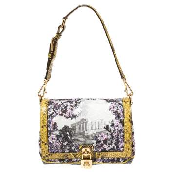 Pre Owned Dolce & Gabbana Multicolor Fabric and Python Trim Padlock Shoulder Bag