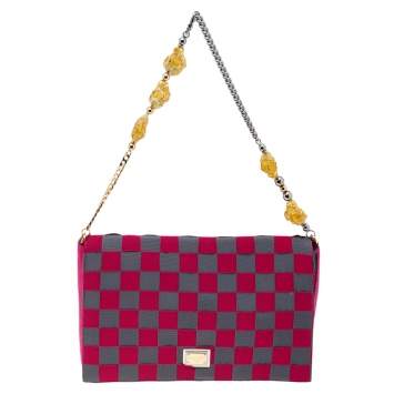 Pre Owned Dolce & Gabbana Grey/Pink Canvas Flap Chain Clutch