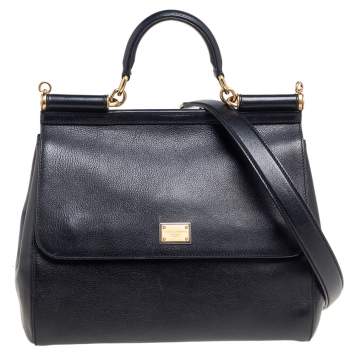 Pre Owned Dolce & Gabbana Black Leather Miss Sicily Top Handle Bag