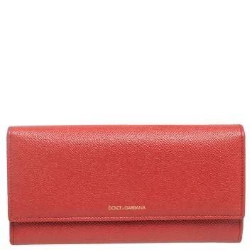 Pre Owned Dolce & Gabbana Orange Leather Continental Wallet