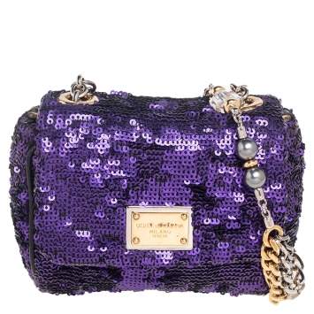 Pre Owned Dolce & Gabbana Purple Sequin Embellished Mini Miss Charles Shoulder Bag