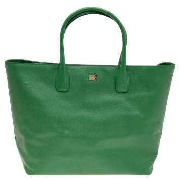 Pre Owned Dolce & Gabbana Green Leather Miss Alma Tote