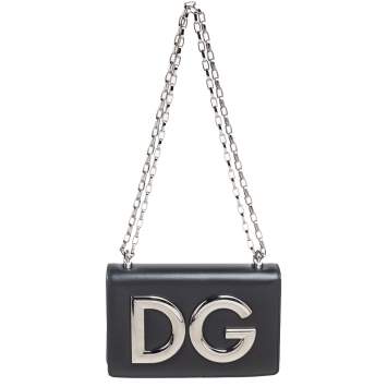 Pre Owned Dolce & Gabbana Black Leather DG Girls Shoulder Bag