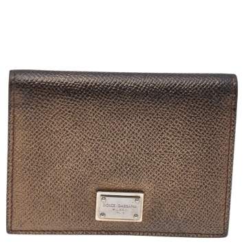 Pre Owned Dolce & Gabbana Metallic Brown Leather Card Case