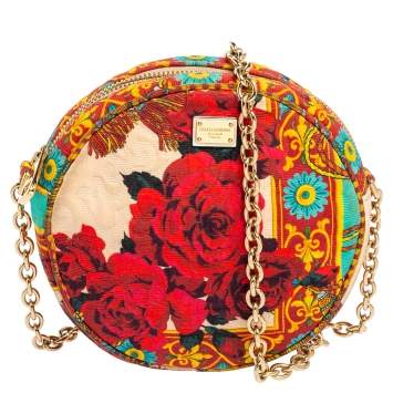 Pre Owned Dolce & Gabbana Multicolor Floral Print Fabric Miss Glam Round Shoulder Bag