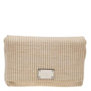Pre Owned Dolce & Gabbana Light Beige Straw Miss Lexington Clutch