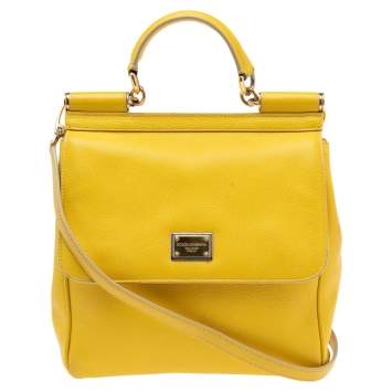 Pre Owned Dolce & Gabbana Yellow Dauphine Leather Miss Sicily Top Handle Bag
