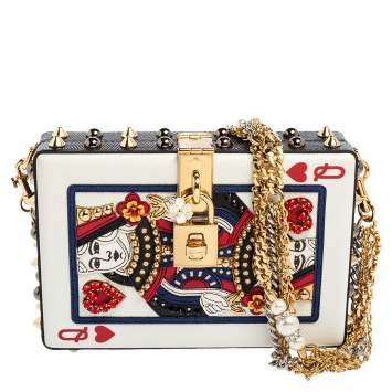 Pre Owned Dolce & Gabbana Multicolor Leather Queen Of Hearts Box Clutch