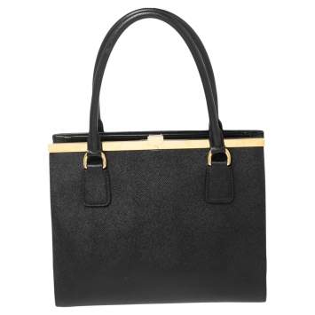 Pre Owned Dolce & Gabbana Black Dauphine Leather Frame Tote