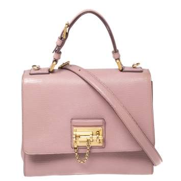 Pre Owned Dolce & Gabbana Pink Lizard Embossed Leather Medium Miss Monica Top Handle Bag