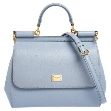 Pre Owned Dolce & Gabbana Blue Leather Medium Miss Sicily Top Handle Bag