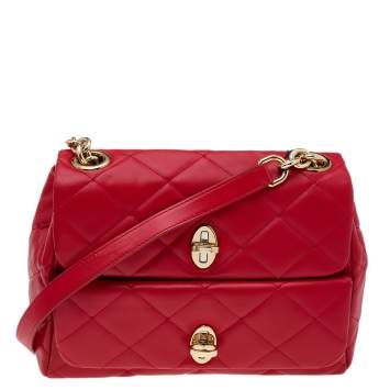 Pre Owned Dolce & Gabbana Red Quilted Leather Shoulder Bag