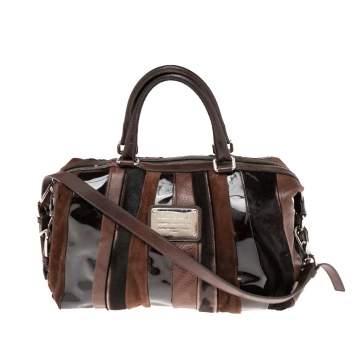 Pre Owned  Dolce & Gabbana Dark Brown Leather Miss Brunette Mixed Media Satchel