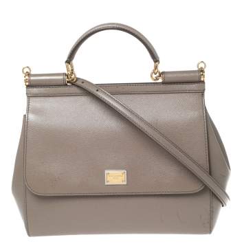 Pre Owned Dolce & Gabbana Grey Leather Regular Miss Sicily Top Handle Bag