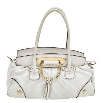 Pre Owned Dolce & Gabbana White Grained Leather Satchel