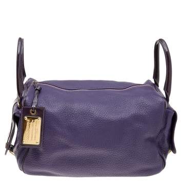 Pre Owned Dolce & Gabbana Purple Leather And Patent Leather Miss Zip Satchel
