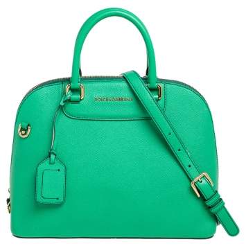 Pre Owned Dolce & Gabbana Green Leather Small Megan Dome Satchel
