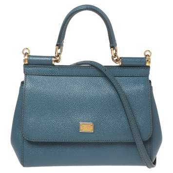 Pre Owned Dolce & Gabbana Blue Leather Small Miss Sicily Top Handle Bag
