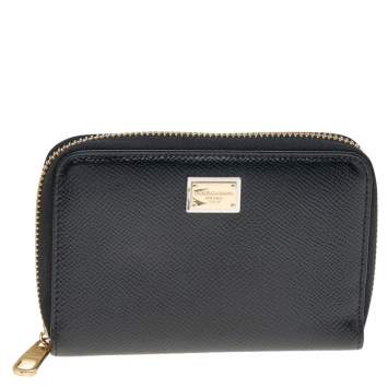 Pre Owned Dolce & Gabbana Black Leather Zip Around Wallet