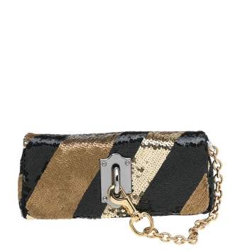 Pre Owned Dolce & Gabbana Black/Gold Sequin Clutch
