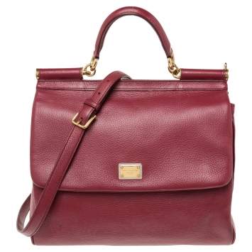 Pre Owned Dolce & Gabbana Red Leather Large Miss Sicily Top Handle Bag
