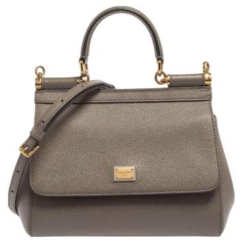 Pre Owned Dolce & Gabbana Grey Leather  Miss Sicily Top Handle Bag