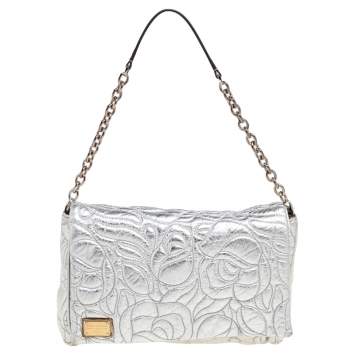 Pre Owned Dolce & Gabbana Silver Leather Miss Martini Shoulder Bag