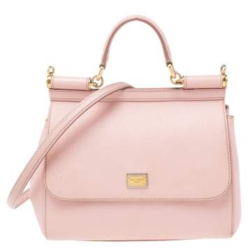 Pre Owned Dolce & Gabbana Pink Leather Medium Miss Sicily Top Handle Bag