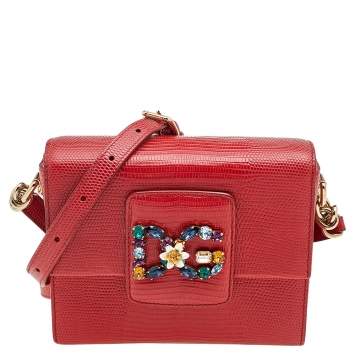 Pre Owned Dolce & Gabbana Red Lizard Embossed Leather DG Millennials Shoulder Bag