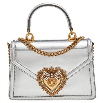 Pre Owned Dolce & Gabbana Silver Leather Devotion Top Handle Bag