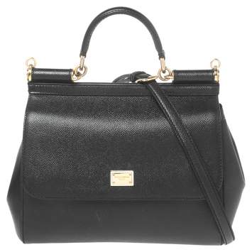 Pre Owned Dolce & Gabbana Black Leather Medium Miss Sicily Top Handle Bag