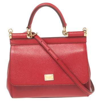 Pre Owned Dolce & Gabbana Red Leather Small Miss Sicily Top Handle Bag