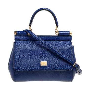 Pre Owned Dolce & Gabbana Blue Leather Small Miss Sicily Top Handle Bag