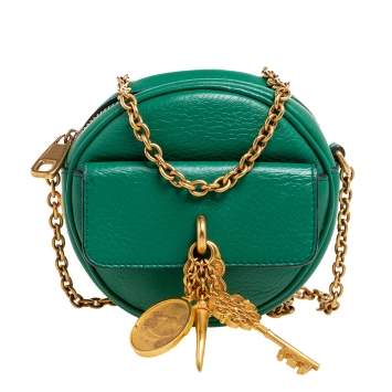 Pre Owned Dolce & Gabbana Green Leather Small Charm Miss Glam Crossbody Bag
