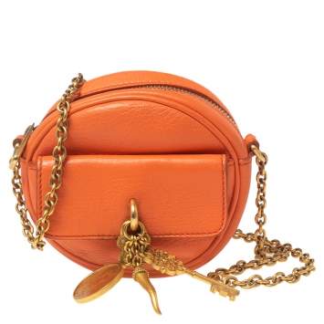 Pre Owned Dolce & Gabbana Orange Leather Small Charm Miss Glam Crossbody Bag