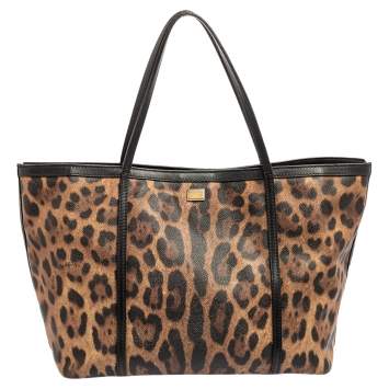 Pre Owned Dolce & Gabbana Brown/Black Leopard Print Coated Canvas and Leather Miss Escape Tote