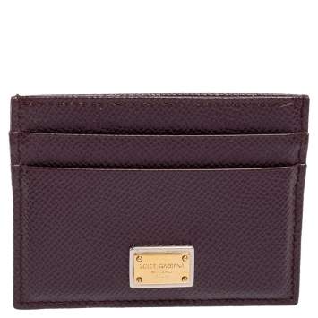 Pre Owned Dolce & Gabbana Dark Burgundy Leather Card Holder