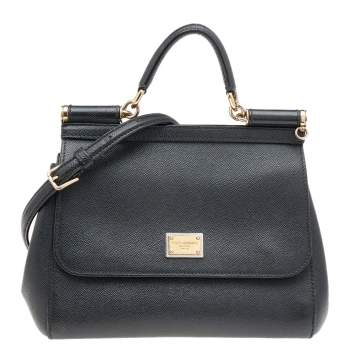 Pre Owned Dolce & Gabbana Black Leather Medium Miss Sicily Top Handle Bag