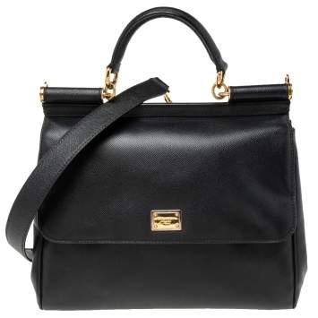 Pre Owned Dolce & Gabbana Black Leather Large Miss Sicily Top Handle Bag