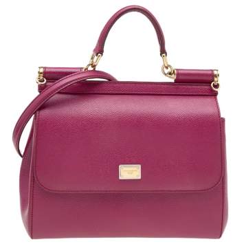 Pre Owned Dolce & Gabbana Pink Leather Medium Miss Sicily Top Handle Bag