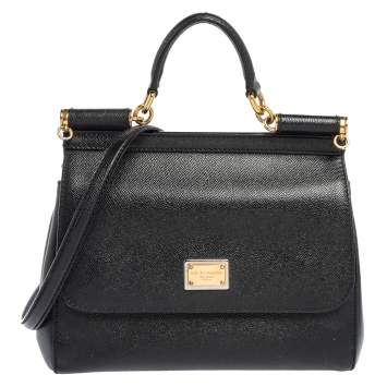 Pre Owned Dolce & Gabbana Black Leather Medium Miss Sicily Top Handle Bag