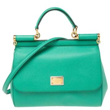 Pre Owned Dolce & Gabbana Green Leather Medium Miss Sicily Top Handle Bag