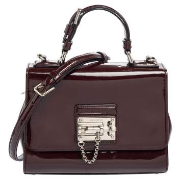 Pre Owned Dolce & Gabbana Burgundy Patent Leather Small Miss Monica Top Handle Bag