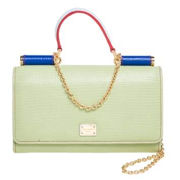 Pre Owned Dolce & Gabbana Green Leather Miss Sicily Von Wallet on Chain