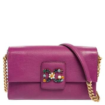 Pre Owned Dolce & Gabbana Magenta Lizard Embossed Leather DG Millennials Shoulder Bag