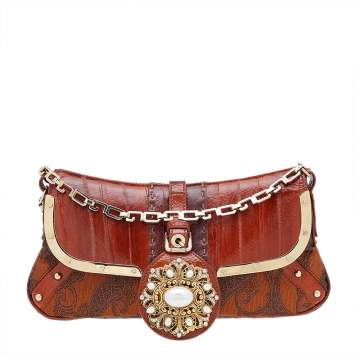 Pre Owned Dolce & Gabbana Multicolor Eel Leather And Brocade Fabric Shoulder Bag