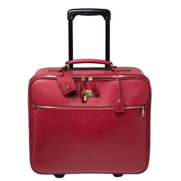 Pre Owned Dolce & Gabbana Red Leather Two Wheeled Cabin Luggage 