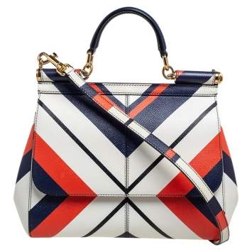 Pre Owned Dolce & Gabbana Multicolor Striped Leather Medium Miss Sicily Top Handle Bag