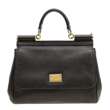 Pre Owned Dolce & Gabbana Dark Brown Leather Medium Miss Sicily Top Handle Bag